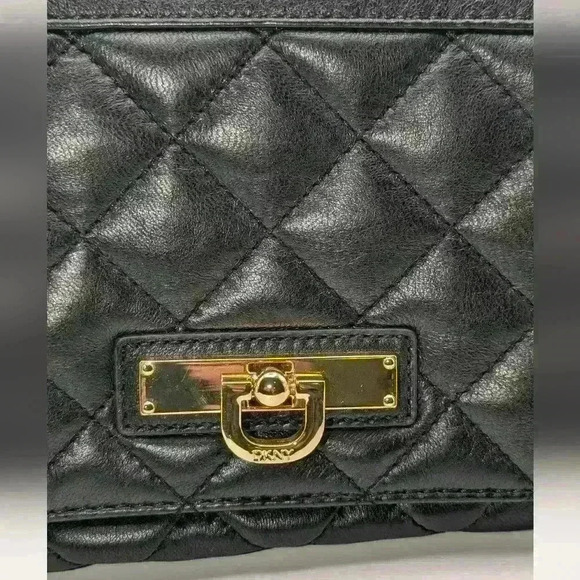 DKNY Black Quilted Leather Flap Shoulder Bag - Picture 3 of 7